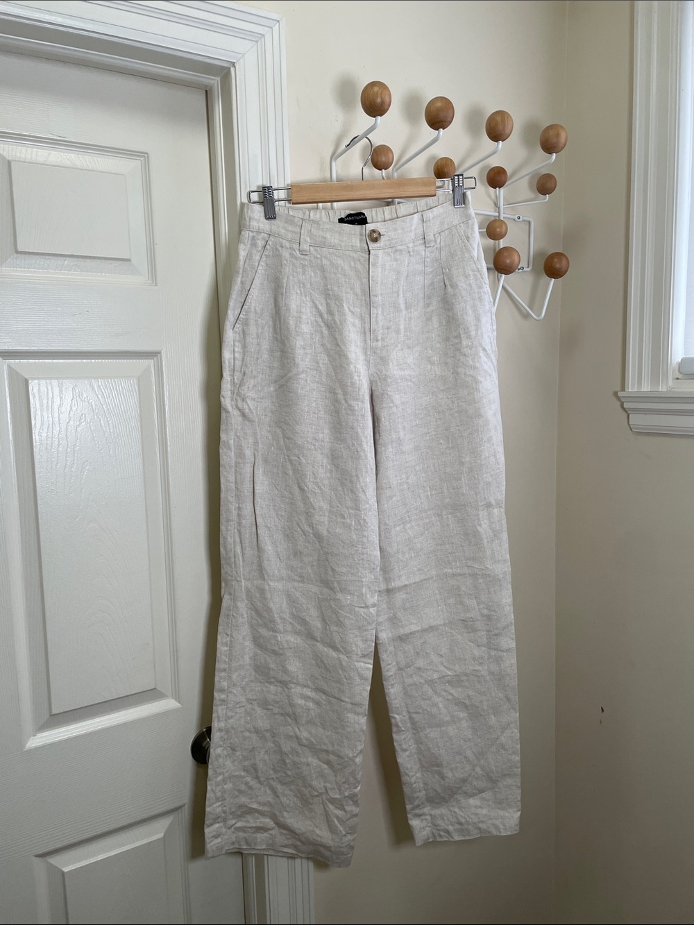 Sanctuary Linen Wide Legged Straight Chinos Pants - Neutral Cream - 28